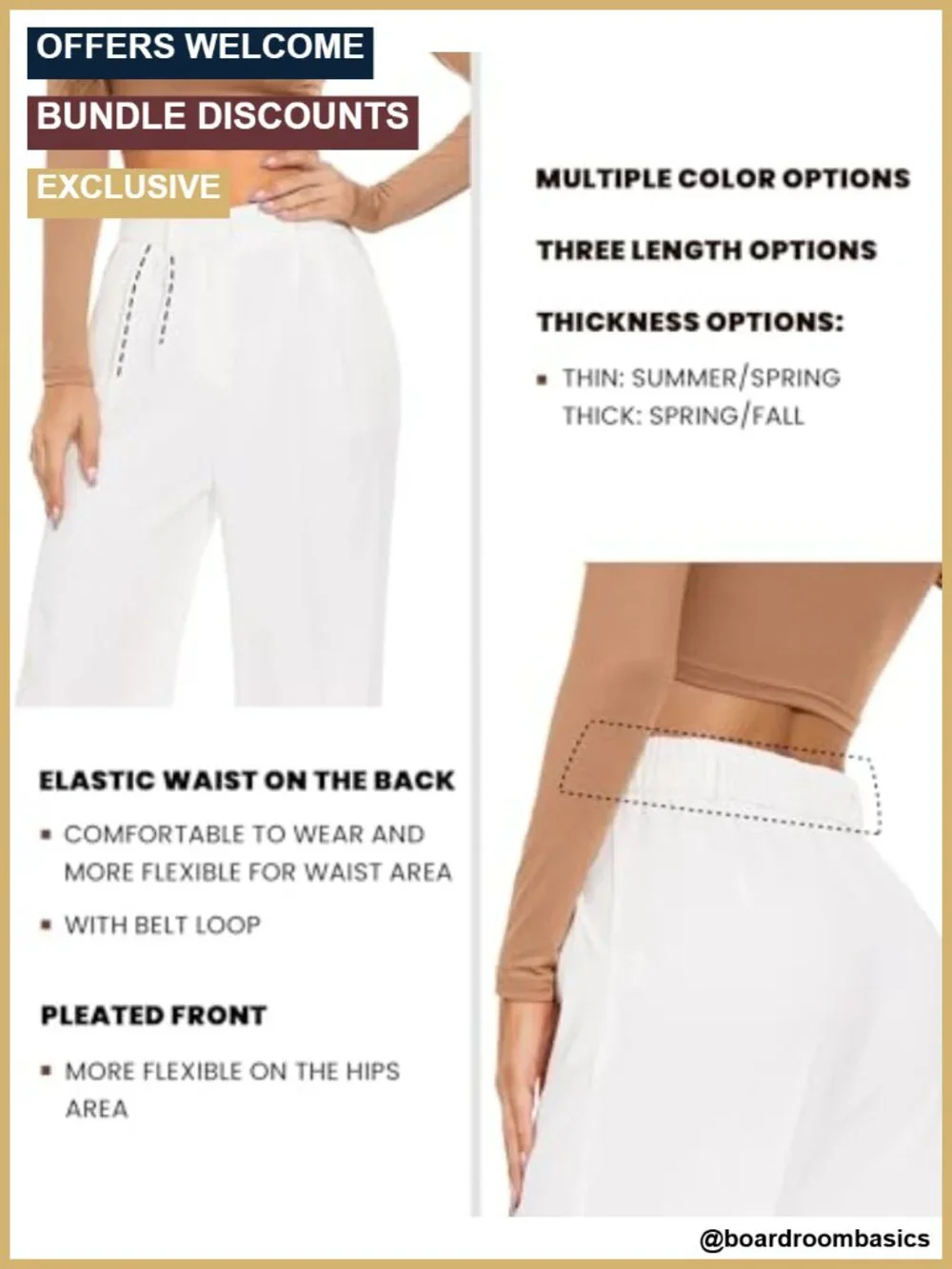 Wide Leg Dress Pants High Waisted Work Slacks 95% Polyester 5% Elastane